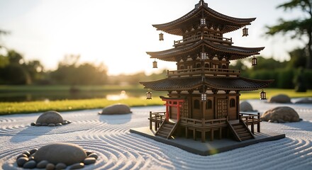 Traditional Chinese architecture of an ancient stone pagoda or pavilion in a serene park or garden setting against the sky