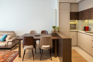 ontemporary apartment with open-plan kitchen and cozy dining corner
