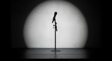 Shadow of microphone stand on the stage under spotlight concept performance 74 characters