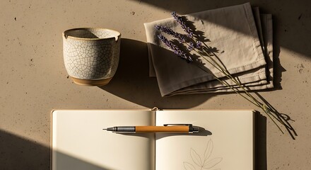 An old-fashioned lamp on a wood table next to a coffee cup and book