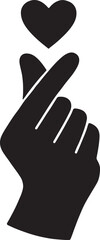  finger heart hand gesture with small heart silhouette vector.