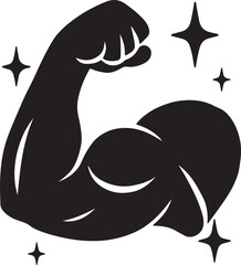 muscular arm flexing with stars around silhouette vector