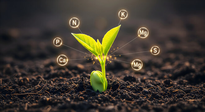 Healthy seedling growing with key nutrients for optimal plant growth success