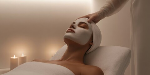 Relaxing spa facial with mask and candlelight ambience
