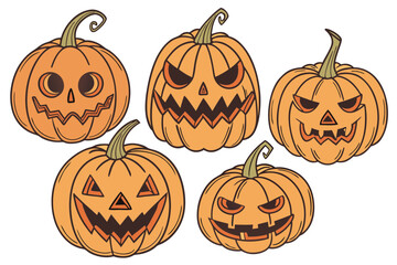 Realistic Carved Orange Pumpkins with Spooky Jack-o'-Lantern Faces – 3D Halloween Digital Art