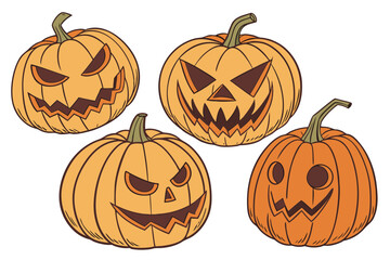 Realistic Carved Orange Pumpkins with Spooky Jack-o'-Lantern Faces – 3D Halloween Digital Art