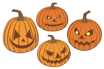 Realistic Carved Orange Pumpkins with Spooky Jack-o'-Lantern Faces – 3D Halloween Digital Art