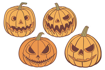 Realistic Carved Orange Pumpkins with Spooky Jack-o'-Lantern Faces – 3D Halloween Digital Art