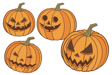 Realistic Carved Orange Pumpkins with Spooky Jack-o'-Lantern Faces – 3D Halloween Digital Art