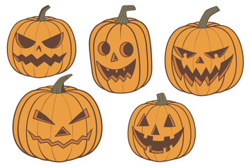 Realistic Carved Orange Pumpkins with Spooky Jack-o'-Lantern Faces – 3D Halloween Digital Art