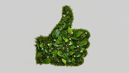Green thumbs up symbol made of leaves isolated on white background