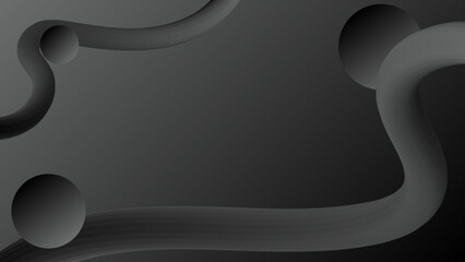 abstract dark gray gradient background with flowing 3d lines and spheres with copy space