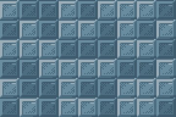 Pixel art pattern of blue-gray and dark blue square tiles, block wall or dungeon floor. An ideal game asset for  fantasy, dungeon, retro platformers, wallpaper, background.