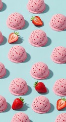 Close-up of pink rose petals background with colorful Easter egg candy and sweet sugar decoration symbol