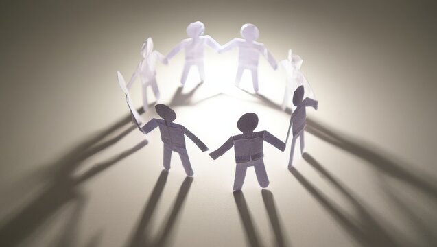 Paper dolls form a circle, symbolizing unity and community spirit together