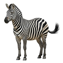 Fototapeta premium Realistic full-body zebra with a long tail standing proudly on a white background, perfect for wildlife, nature, and design projects.