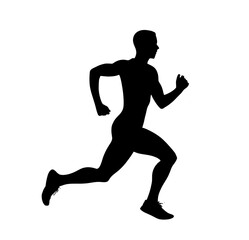 Runner silhouette illustration, strong movement pose, clean black and white style, separate transparent background.
