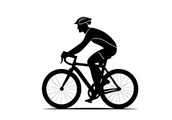 Simple black Riding bicycle side view silhouette, clean vector design, separate transparent background.