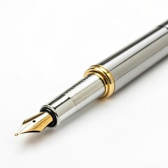 Elegant fountain pen with a shiny metallic finish and intricate detailing.