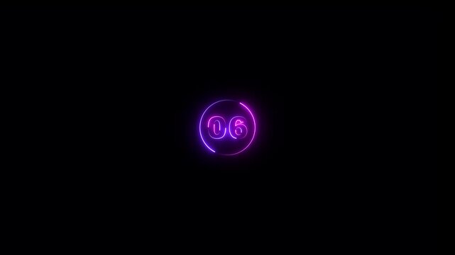 Abstract 06 text neon number animation on the black background. Glowing neon 06 number mathematics count text animation.