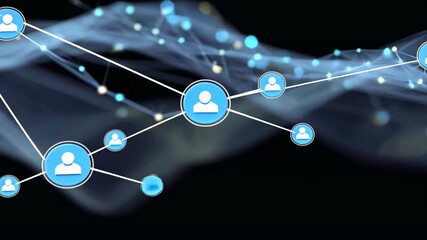 Abstract network graphic with blue connection icons against a dark background - Powered by Adobe