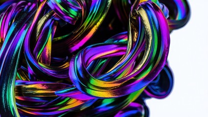 Abstract colorful metal chain links with rainbow effect on white background