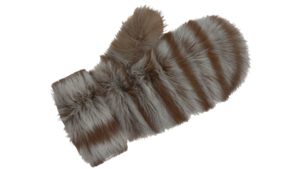 Stay cozy with this furry mitten, perfect for winter holidays and snowy adventures, offering warmth and style against the cold weather this season isolated on white or transparent png.