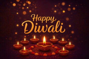 Happy Diwali Celebration with Traditional Diyas