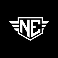 NE Logo vector image of initial shield with wing outline and simple shield