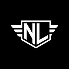 NL Logo vector image of initial shield with wing outline and simple shield