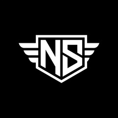 NS Logo vector image of initial shield with wing outline and simple shield