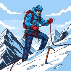 Brave Mountaineer Conquering the Icy Alpine Mountain Slope