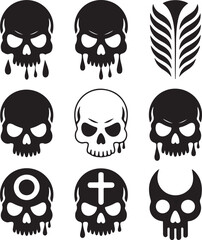 Collection of Decorative Skull Silhouette Emblems Dark Halloween Imagery Set