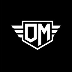 OM Logo vector image of initial shield with wing outline and simple shield