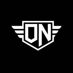 ON Logo vector image of initial shield with wing outline and simple shield