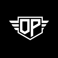 OP Logo vector image of initial shield with wing outline and simple shield