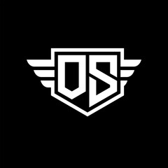 OS Logo vector image of initial shield with wing outline and simple shield