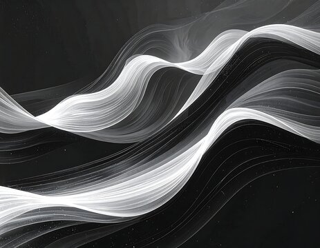 Monochrome abstract image with flowing, layered ethereal light forms