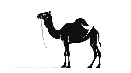 Side view camel silhouette, minimalist black vector design, separate transparent background.