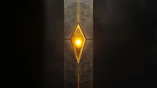 Towering geometric obelisk with a glowing core illuminates the dark sky during twilight hours