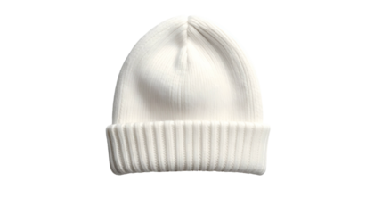Knitted off-white beanie cap, ribbed edge