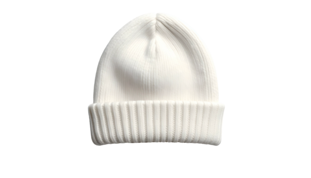 Knitted off-white beanie cap, ribbed edge