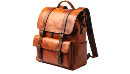 Leather backpack with buckles, pockets, and vintage feel