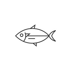 A black line drawing of a fish on a white background The fish has a rounded body a triangular dorsal fin and a curved tail