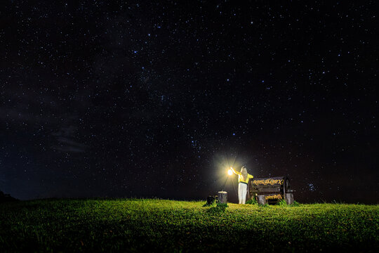 Night sky with stars at  Doi Samer Dao or Doi Samoe Dao, Nan, Thailand