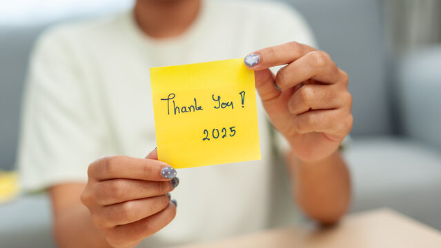 Gratitude sticky note personal appreciation in your home office - close-up view