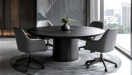 Modern meeting room with round table and minimalist furniture