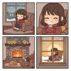 Cozy Winter Evening with Hot Cocoa and Fireplace