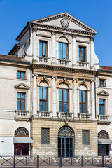 Elegant Baroque architecture of Palazzo Piovini in Piazza dei Signori, Vicenza under clear blue sky. Vicenza , Veneto, northern Italy.