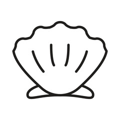 A black outline drawing of a scallop shell with four vertical lines inside